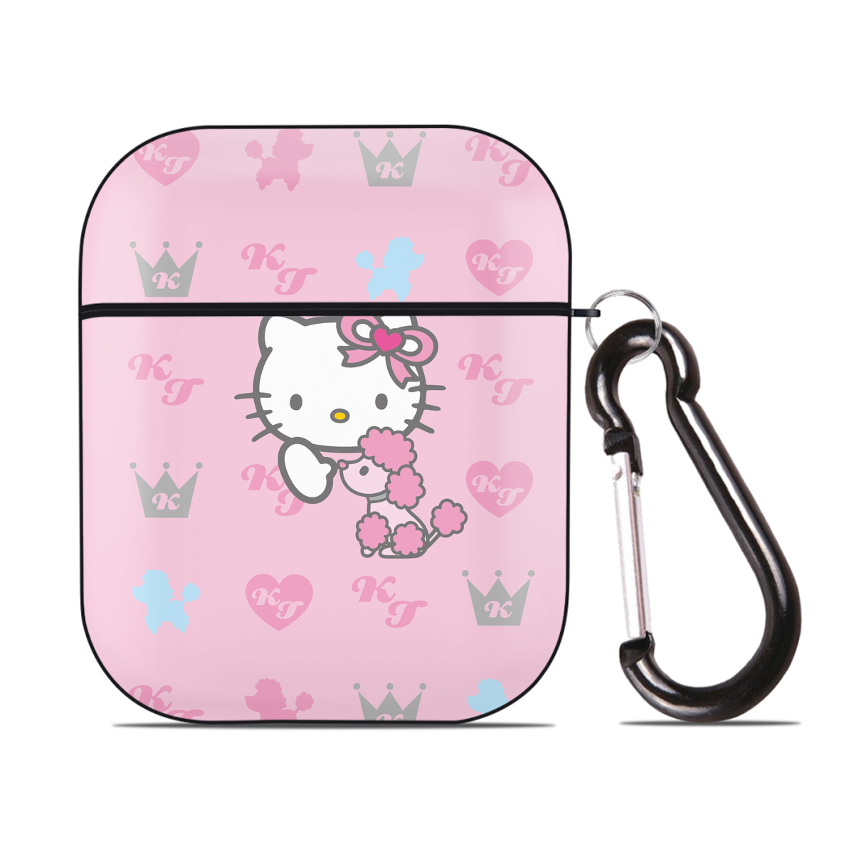 （画像用） Hello Kitty ハローキティ AirPods 第2世代保護ケース ハードシェル ブラック 耐衝撃・防指紋・カラビナ付き