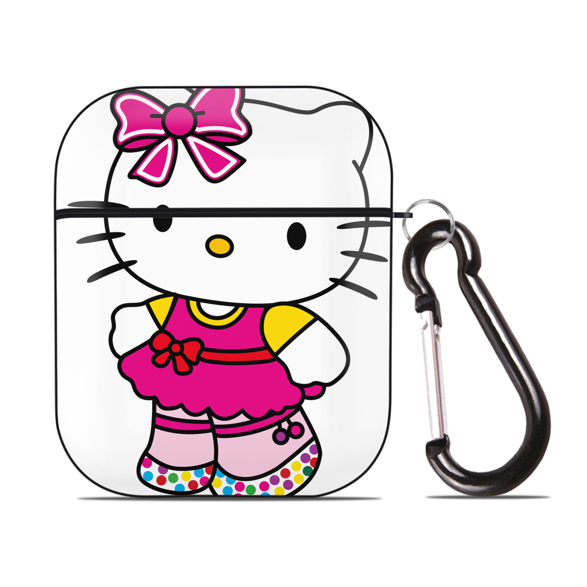 （画像用） Hello Kitty ハローキティ AirPods 第2世代保護ケース ハードシェル ブラック 耐衝撃・防指紋・カラビナ付き