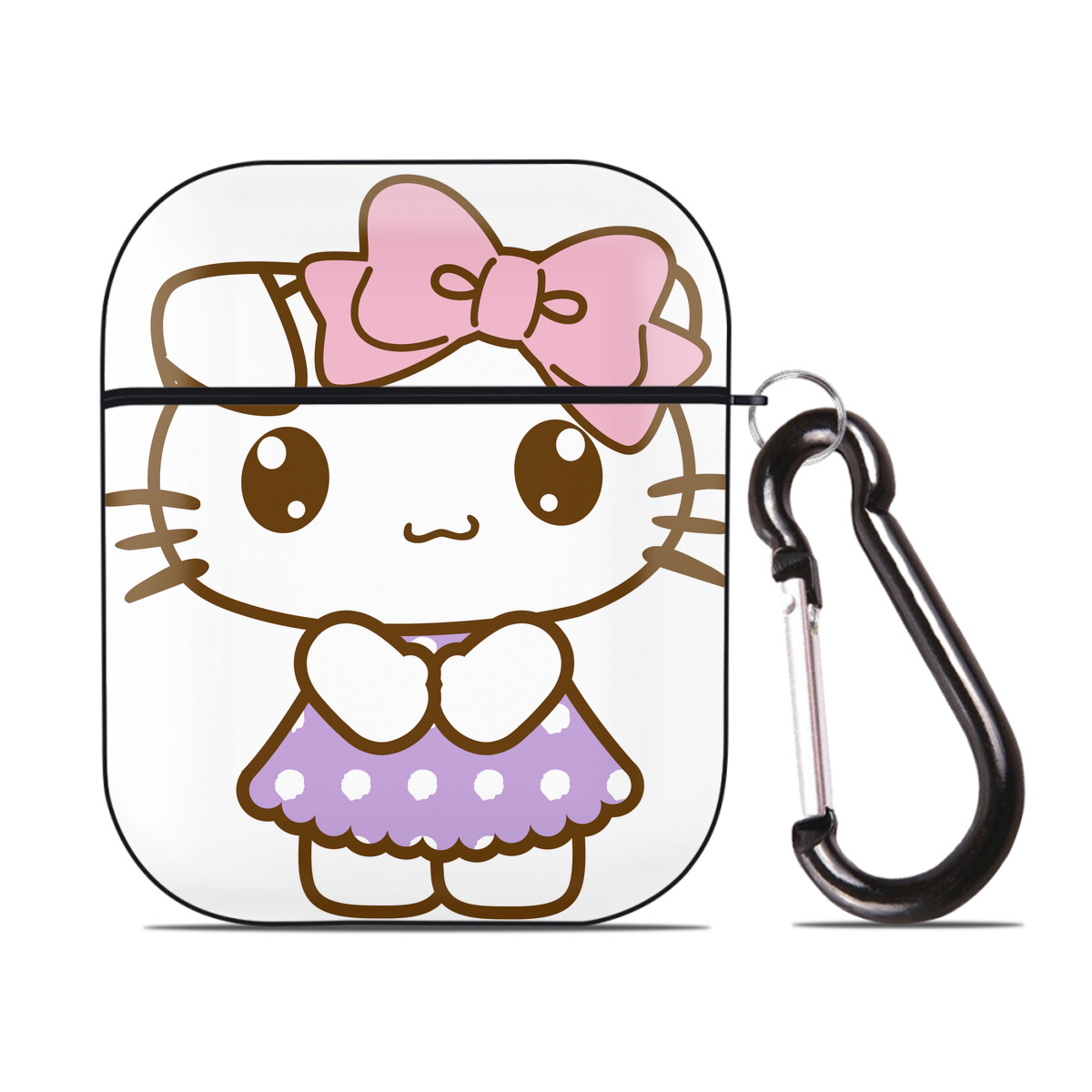 （画像用） Hello Kitty ハローキティ AirPods 第2世代保護ケース ハードシェル ブラック 耐衝撃・防指紋・カラビナ付き