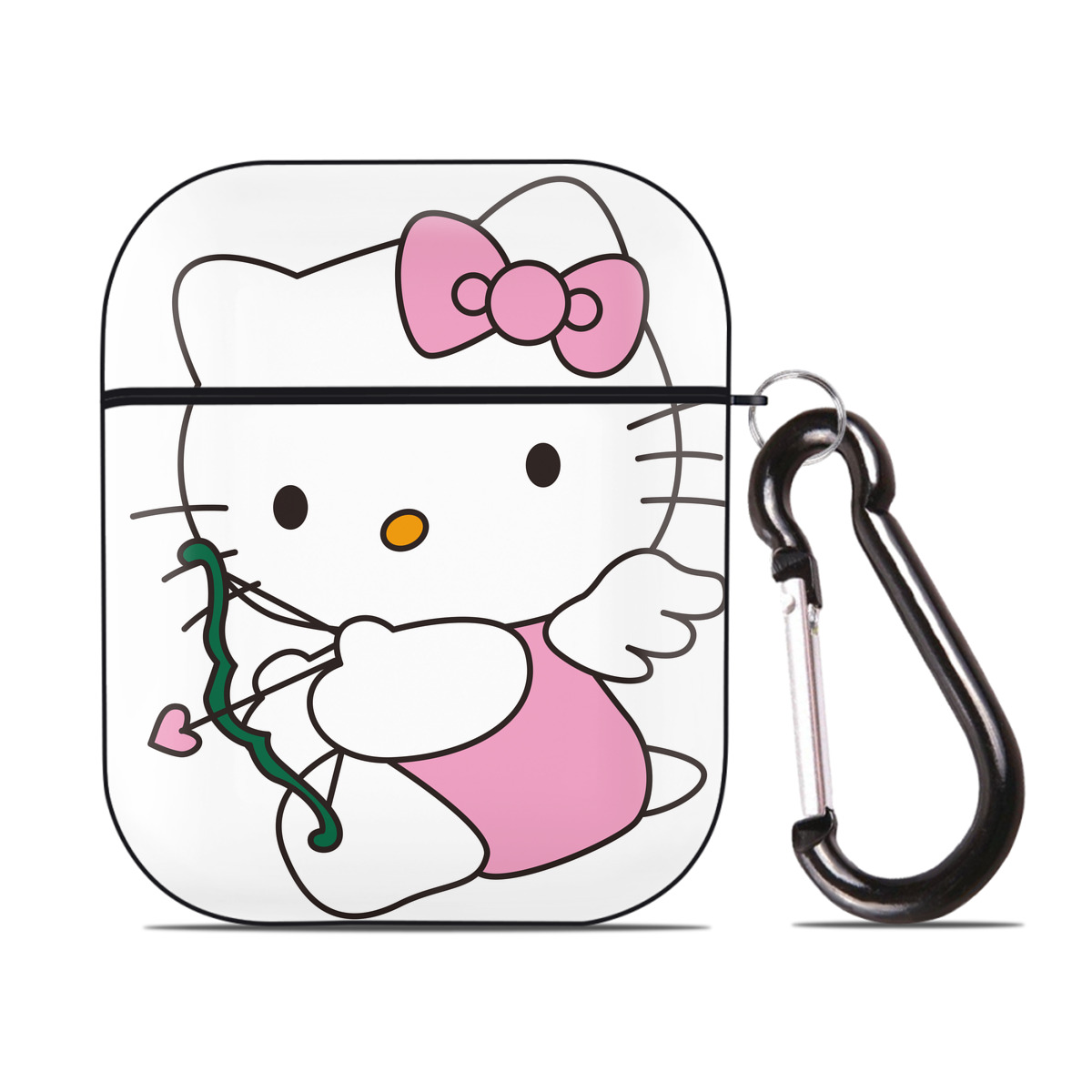 （画像用） Hello Kitty ハローキティ AirPods 第2世代保護ケース ハードシェル ブラック 耐衝撃・防指紋・カラビナ付き