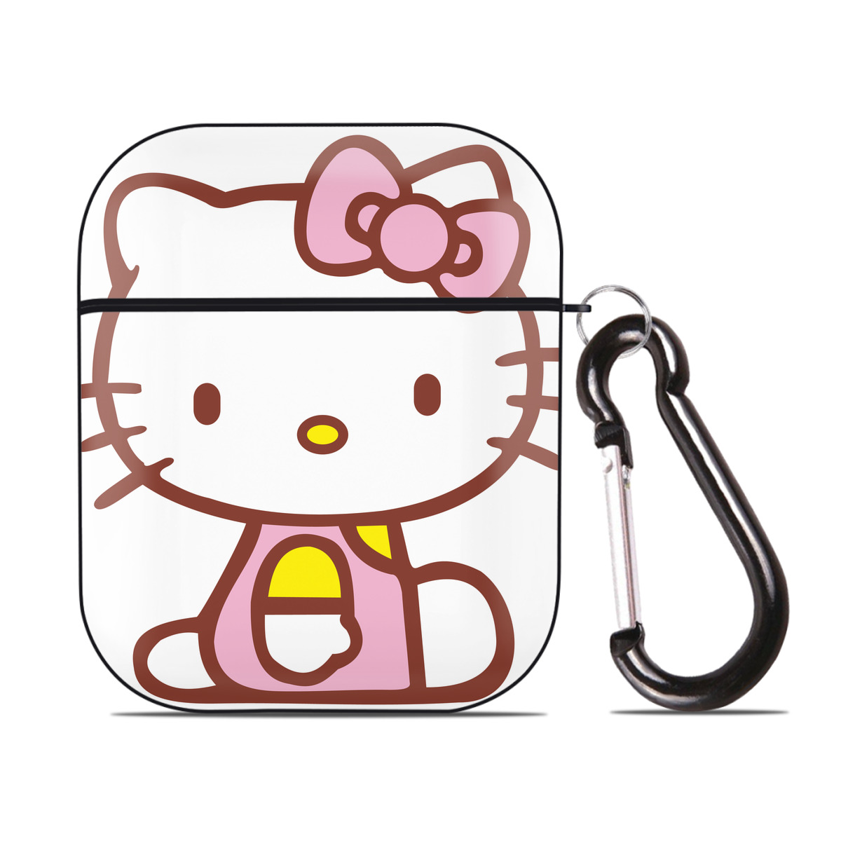 （画像用） Hello Kitty ハローキティ AirPods 第2世代保護ケース ハードシェル ブラック 耐衝撃・防指紋・カラビナ付き