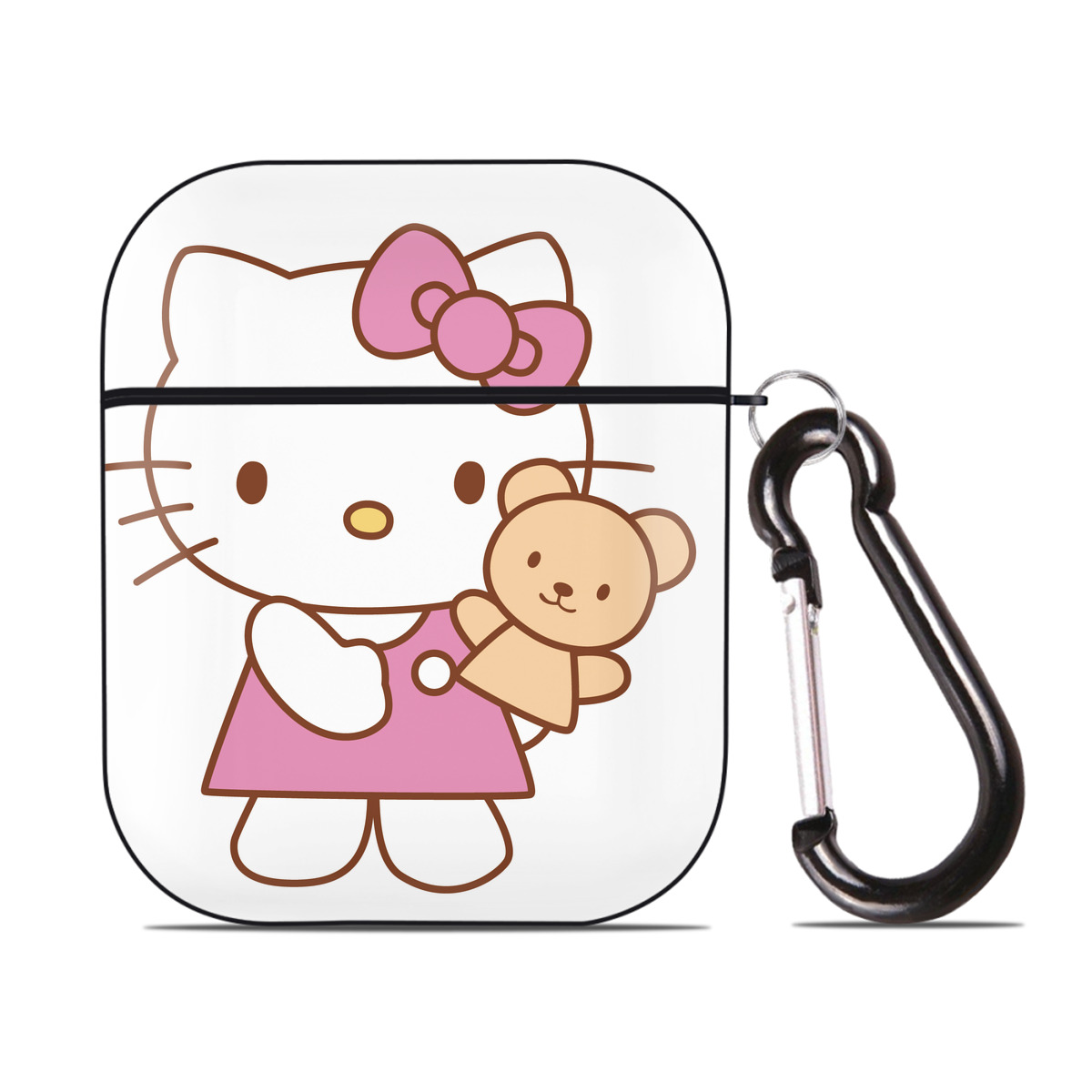 （画像用） Hello Kitty ハローキティ AirPods 第2世代保護ケース ハードシェル ブラック 耐衝撃・防指紋・カラビナ付き