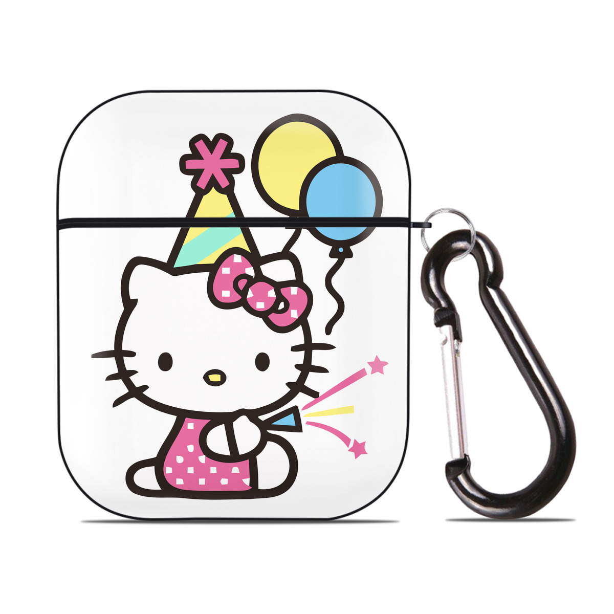 （画像用） Hello Kitty ハローキティ AirPods 第2世代保護ケース ハードシェル ブラック 耐衝撃・防指紋・カラビナ付き