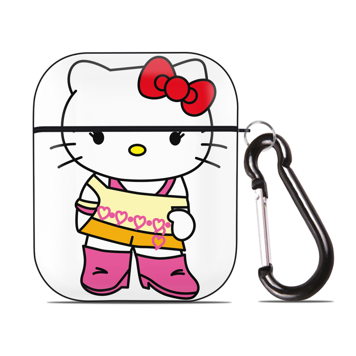 （画像用） Hello Kitty ハローキティ AirPods 第2世代保護ケース ハードシェル ブラック 耐衝撃・防指紋・カラビナ付き