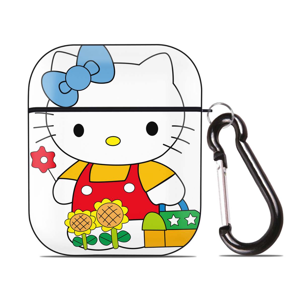 （画像用） Hello Kitty ハローキティ AirPods 第2世代保護ケース ハードシェル ブラック 耐衝撃・防指紋・カラビナ付き