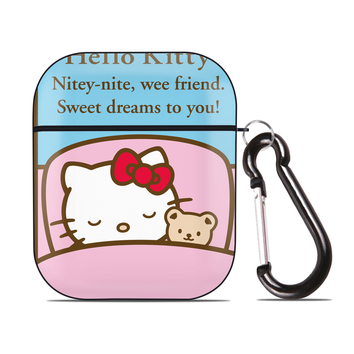 （画像用） Hello Kitty ハローキティ AirPods 第2世代保護ケース ハードシェル ブラック 耐衝撃・防指紋・カラビナ付き