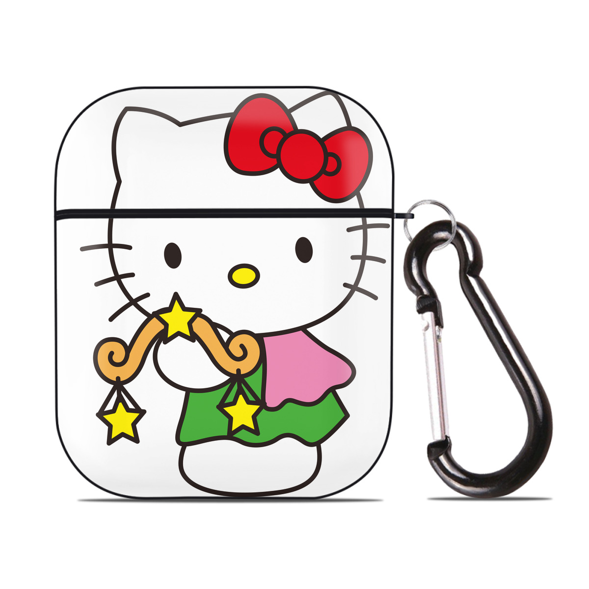 （画像用） Hello Kitty ハローキティ AirPods 第2世代保護ケース ハードシェル ブラック 耐衝撃・防指紋・カラビナ付き