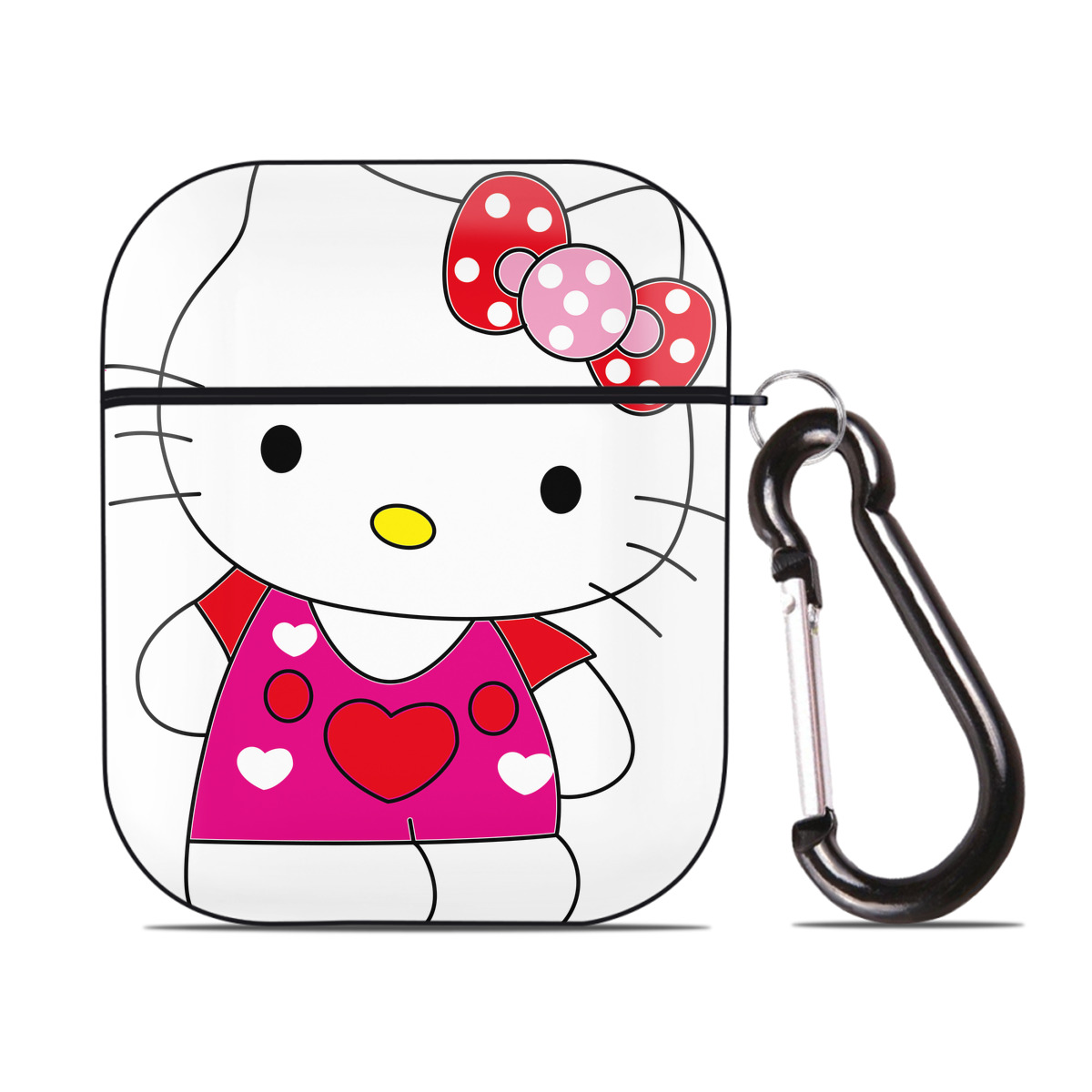 （画像用） Hello Kitty ハローキティ AirPods 第2世代保護ケース ハードシェル ブラック 耐衝撃・防指紋・カラビナ付き