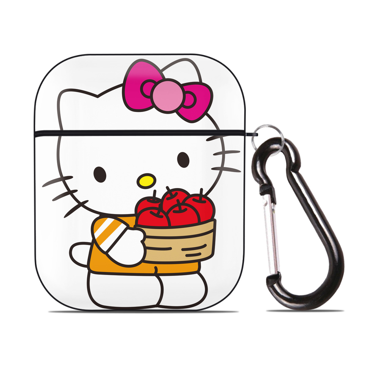 （画像用） Hello Kitty ハローキティ AirPods 第2世代保護ケース ハードシェル ブラック 耐衝撃・防指紋・カラビナ付き