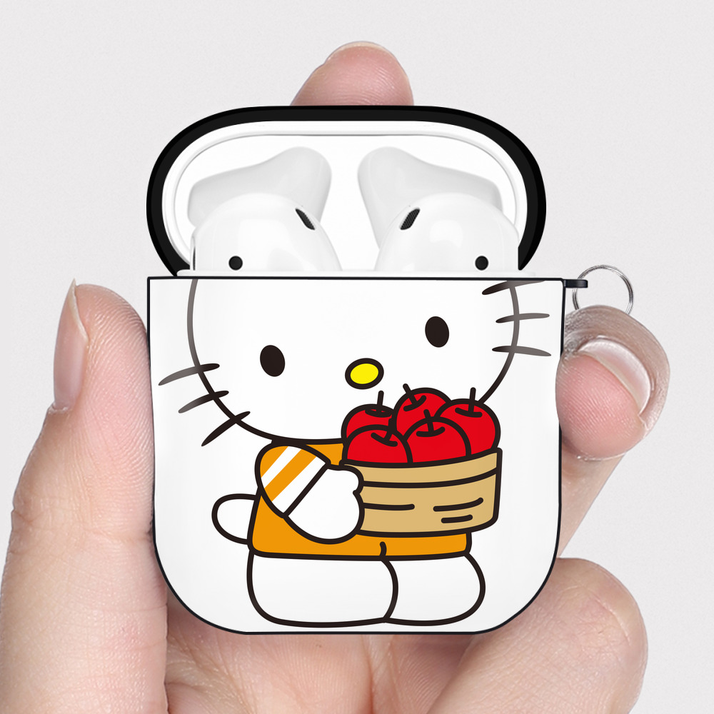 （画像用） Hello Kitty ハローキティ AirPods 第2世代保護ケース ハードシェル ブラック 耐衝撃・防指紋・カラビナ付き