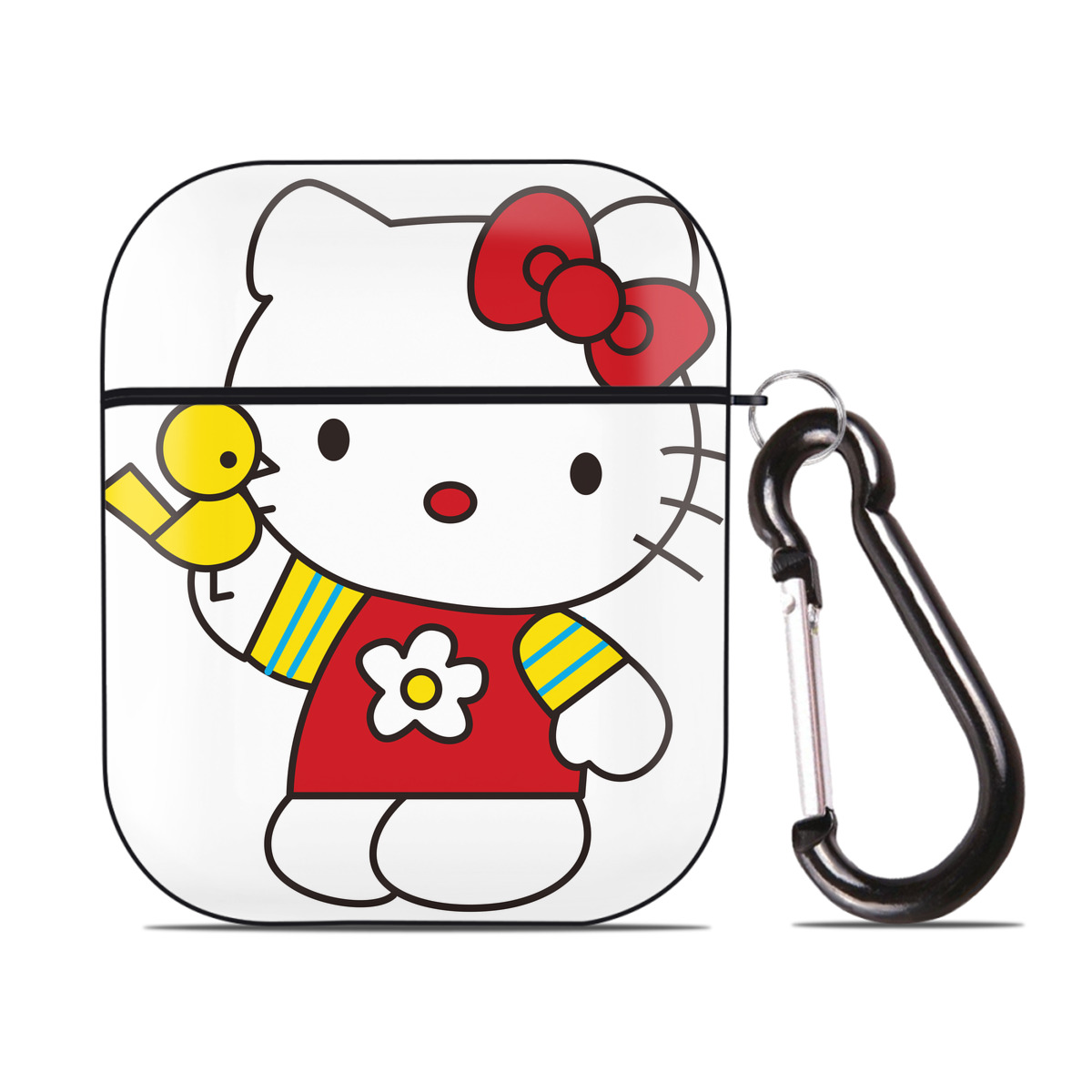 （画像用） Hello Kitty ハローキティ AirPods 第2世代保護ケース ハードシェル ブラック 耐衝撃・防指紋・カラビナ付き