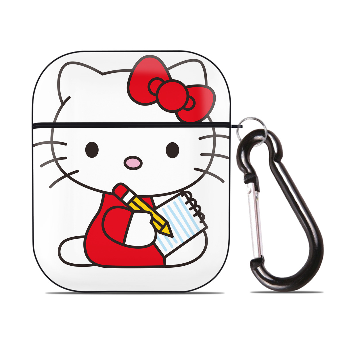 （画像用） Hello Kitty ハローキティ AirPods 第2世代保護ケース ハードシェル ブラック 耐衝撃・防指紋・カラビナ付き
