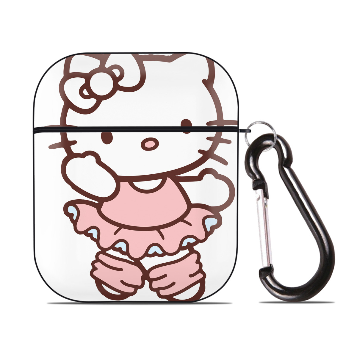 （画像用） Hello Kitty ハローキティ AirPods 第2世代保護ケース ハードシェル ブラック 耐衝撃・防指紋・カラビナ付き