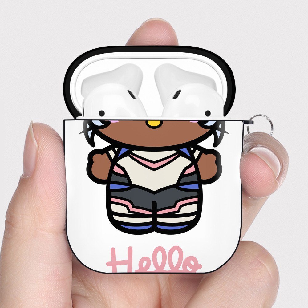 （画像用） Hello Kitty ハローキティ AirPods 第2世代保護ケース ハードシェル ブラック 耐衝撃・防指紋・カラビナ付き