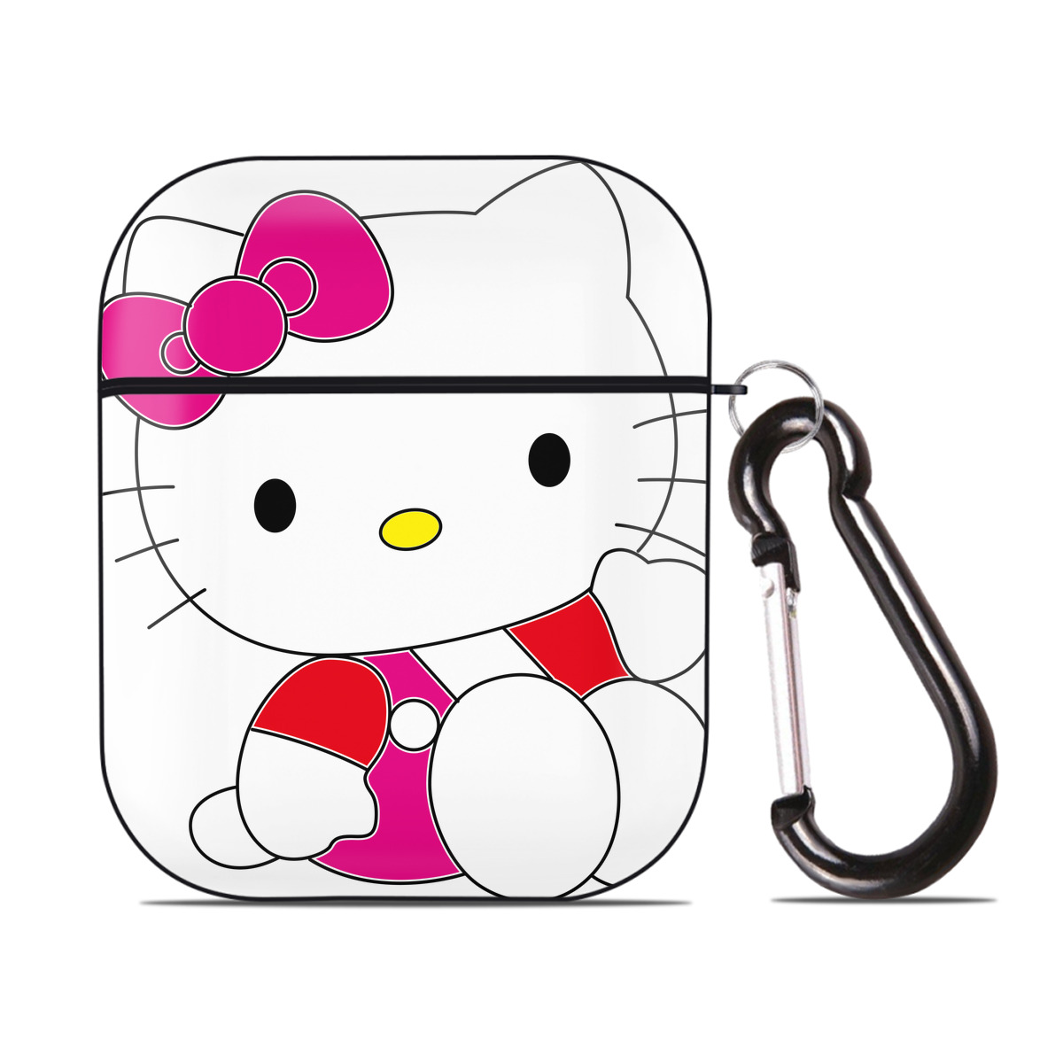 （画像用） Hello Kitty ハローキティ AirPods 第2世代保護ケース ハードシェル ブラック 耐衝撃・防指紋・カラビナ付き