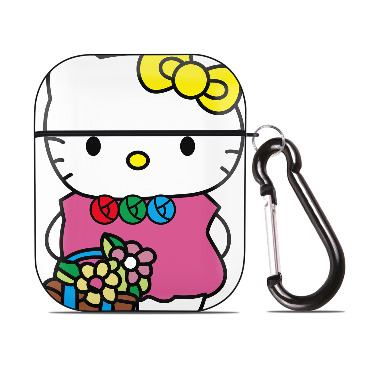（画像用） Hello Kitty ハローキティ AirPods 第2世代保護ケース ハードシェル ブラック 耐衝撃・防指紋・カラビナ付き