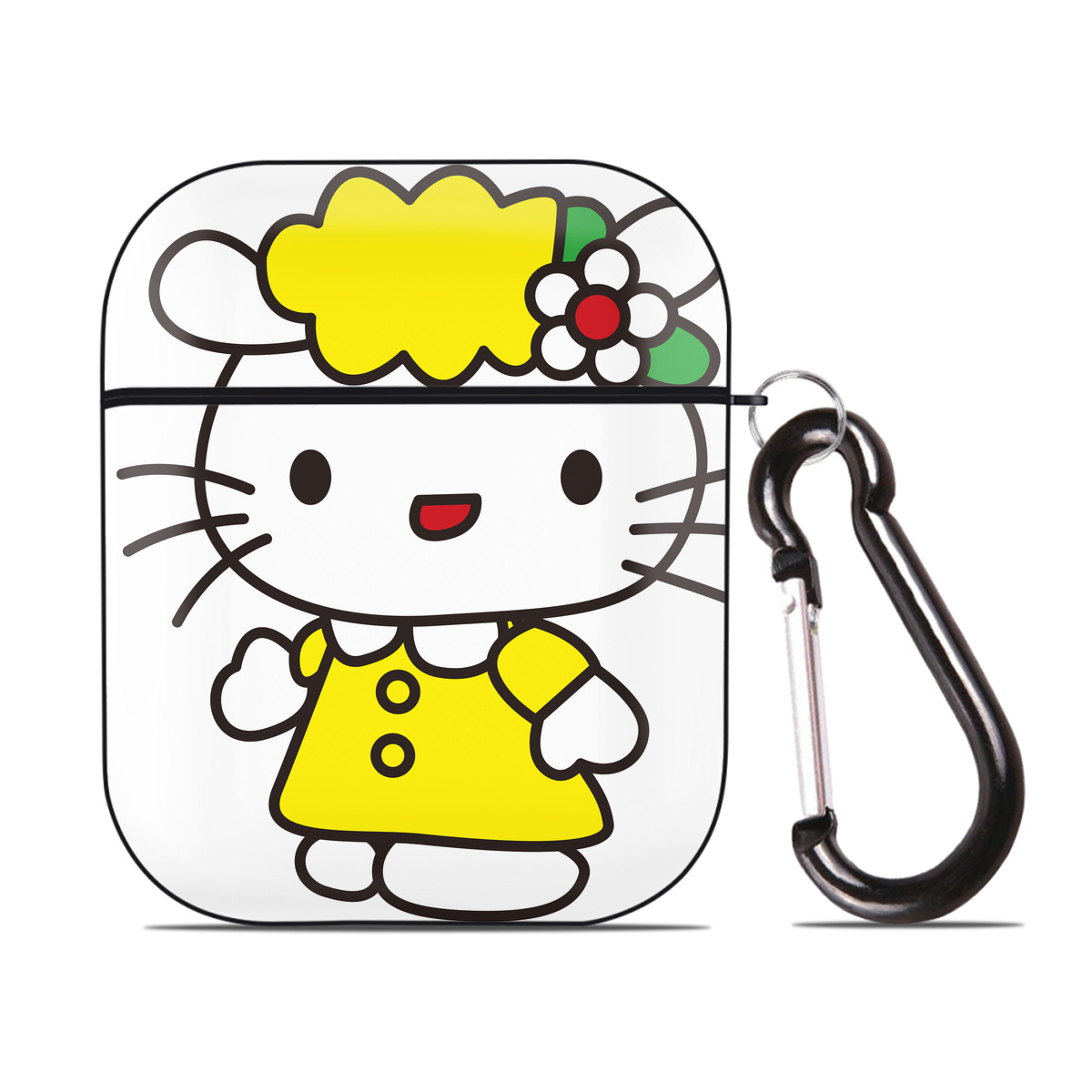 （画像用） Hello Kitty ハローキティ AirPods 第2世代保護ケース ハードシェル ブラック 耐衝撃・防指紋・カラビナ付き