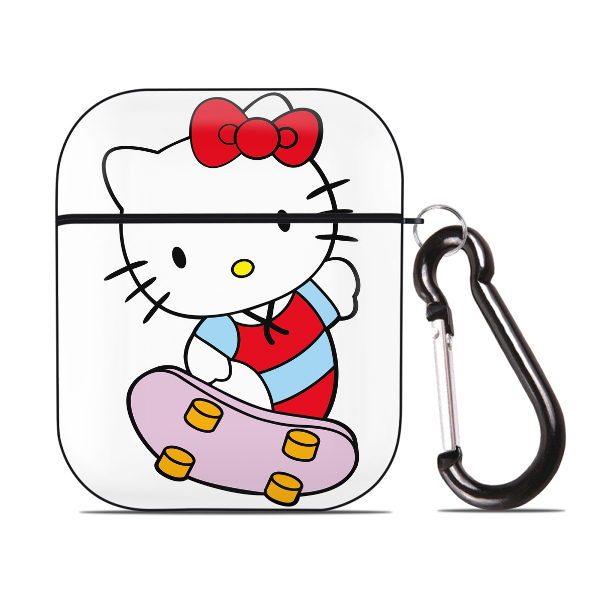 （画像用） Hello Kitty ハローキティ AirPods 第2世代保護ケース ハードシェル ブラック 耐衝撃・防指紋・カラビナ付き