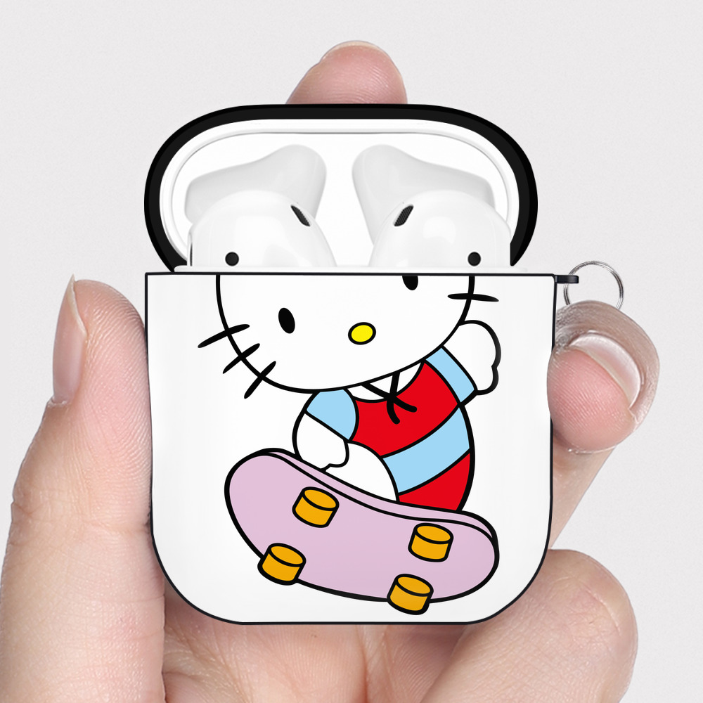 （画像用） Hello Kitty ハローキティ AirPods 第2世代保護ケース ハードシェル ブラック 耐衝撃・防指紋・カラビナ付き