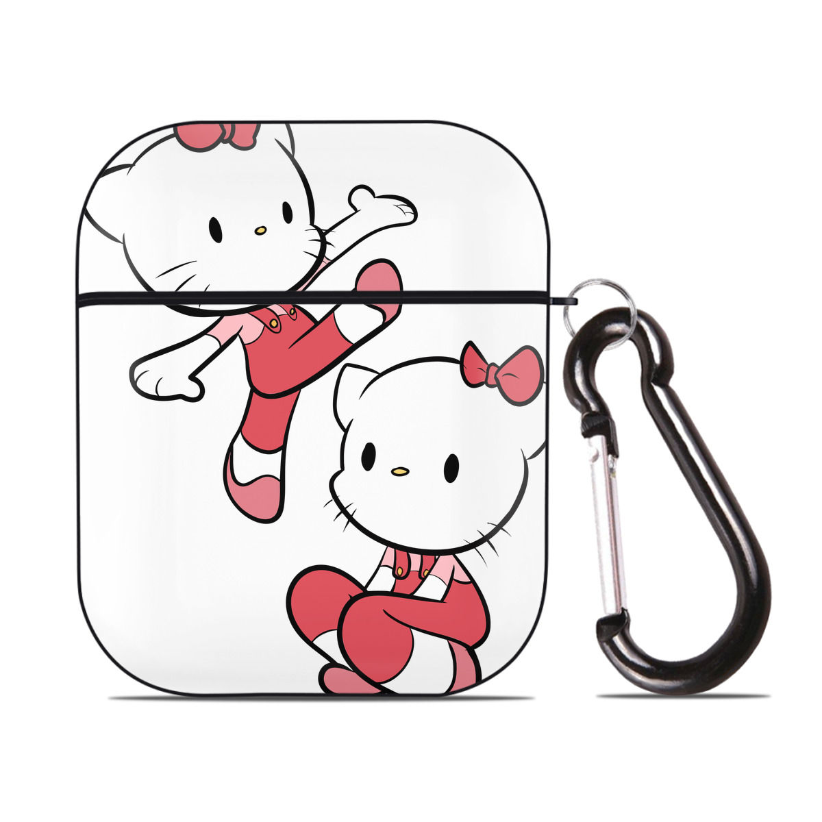 （画像用） Hello Kitty ハローキティ AirPods 第2世代保護ケース ハードシェル ブラック 耐衝撃・防指紋・カラビナ付き