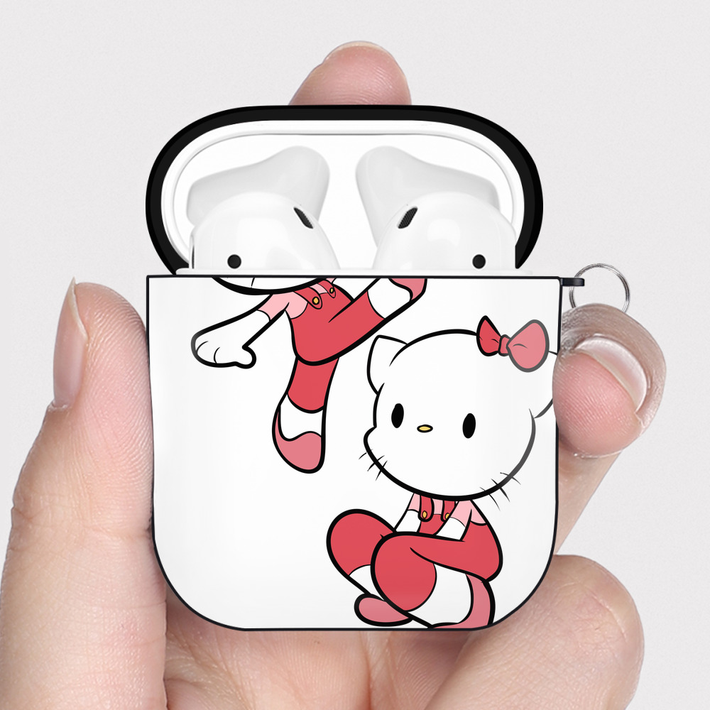 （画像用） Hello Kitty ハローキティ AirPods 第2世代保護ケース ハードシェル ブラック 耐衝撃・防指紋・カラビナ付き