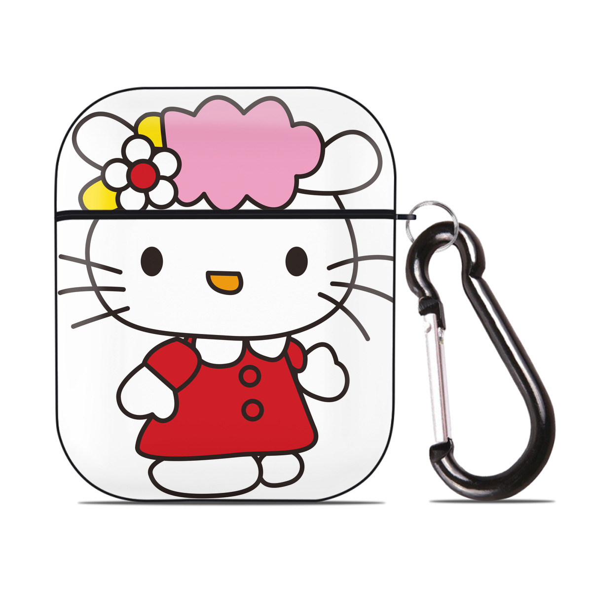 （画像用） Hello Kitty ハローキティ AirPods 第2世代保護ケース ハードシェル ブラック 耐衝撃・防指紋・カラビナ付き