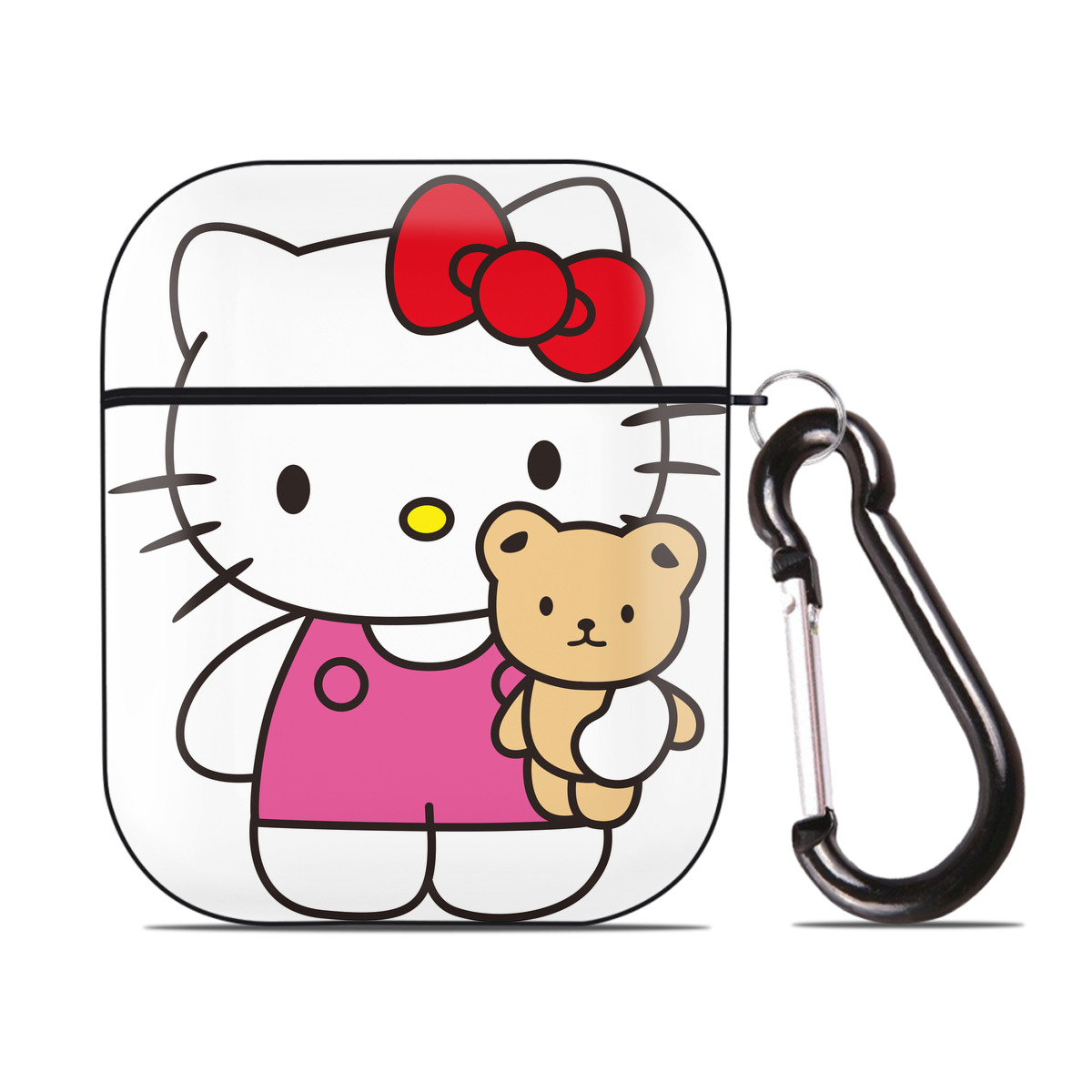 （画像用） Hello Kitty ハローキティ AirPods 第2世代保護ケース ハードシェル ブラック 耐衝撃・防指紋・カラビナ付き
