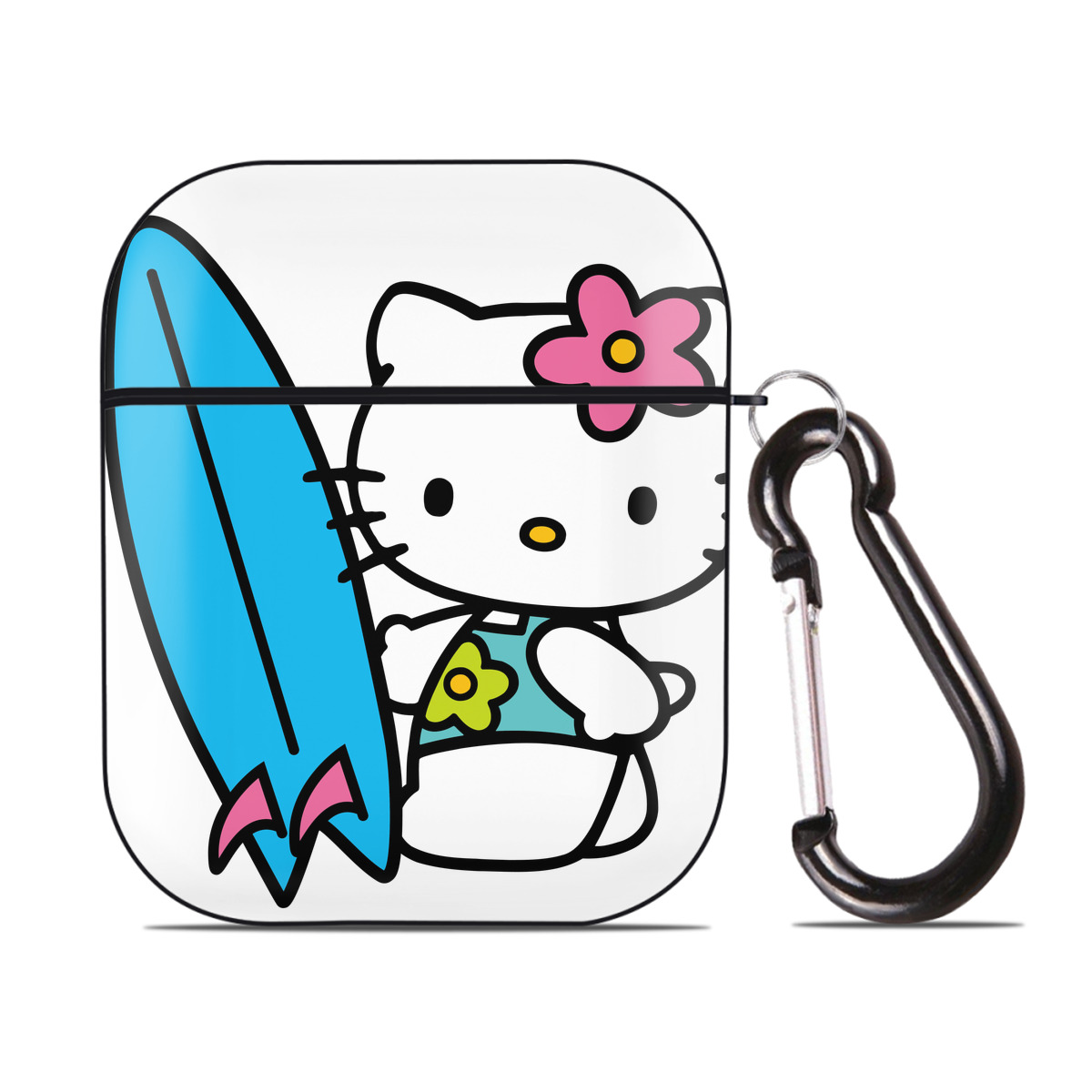 （画像用） Hello Kitty ハローキティ AirPods 第2世代保護ケース ハードシェル ブラック 耐衝撃・防指紋・カラビナ付き