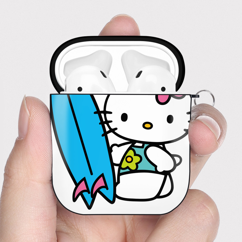 （画像用） Hello Kitty ハローキティ AirPods 第2世代保護ケース ハードシェル ブラック 耐衝撃・防指紋・カラビナ付き