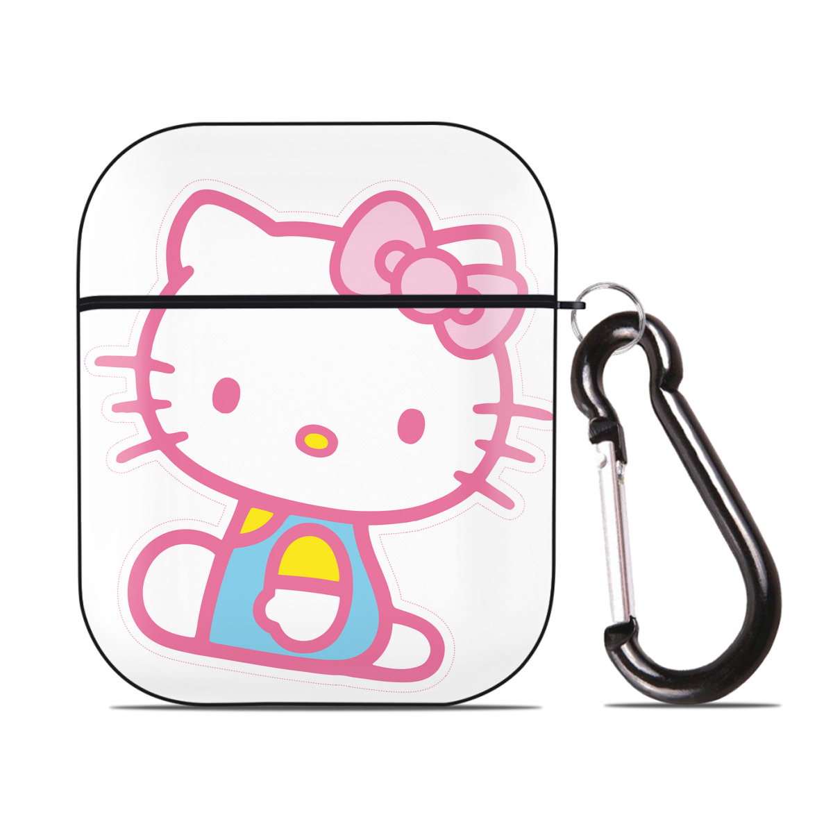 （画像用） Hello Kitty ハローキティ AirPods 第2世代保護ケース ハードシェル ブラック 耐衝撃・防指紋・カラビナ付き