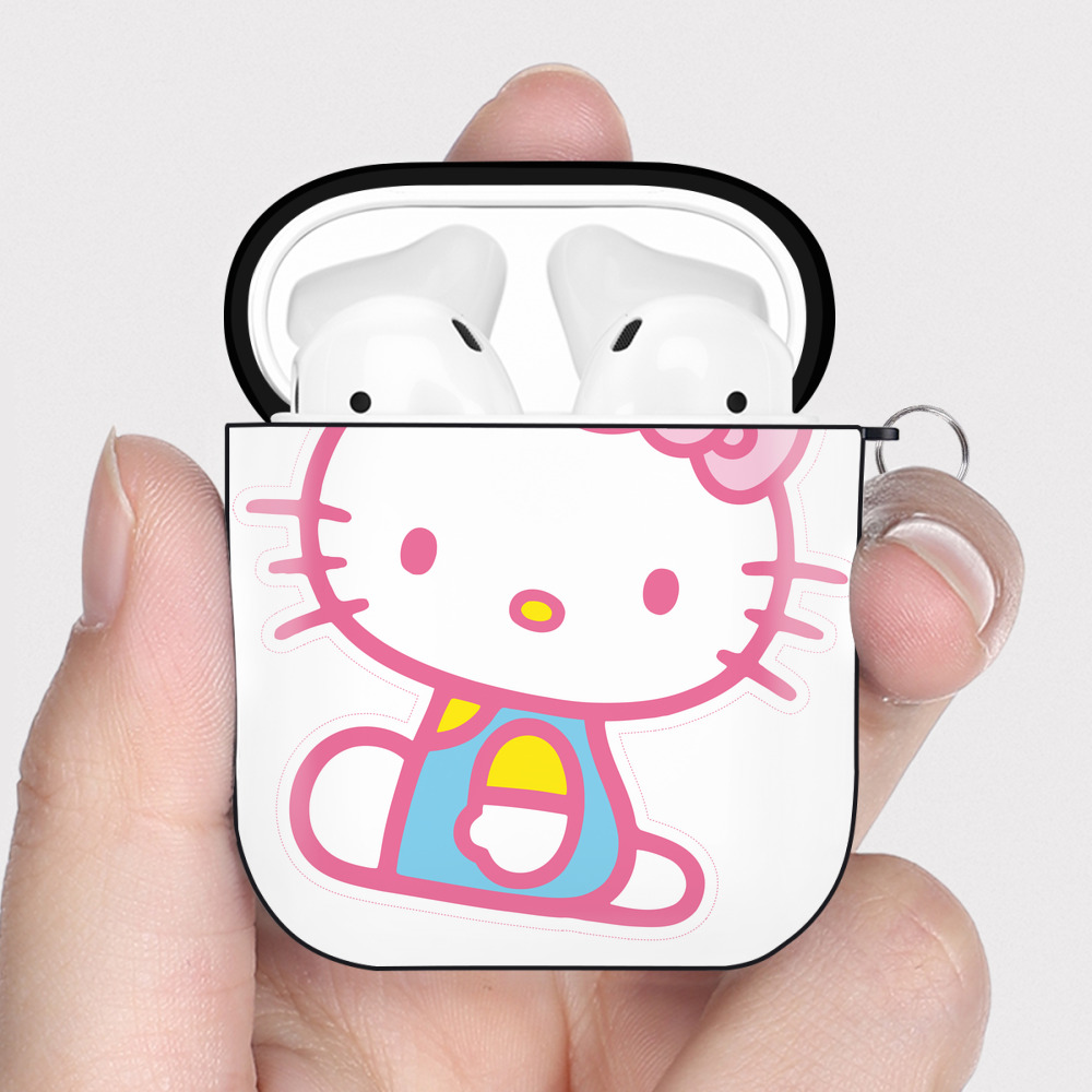 （画像用） Hello Kitty ハローキティ AirPods 第2世代保護ケース ハードシェル ブラック 耐衝撃・防指紋・カラビナ付き