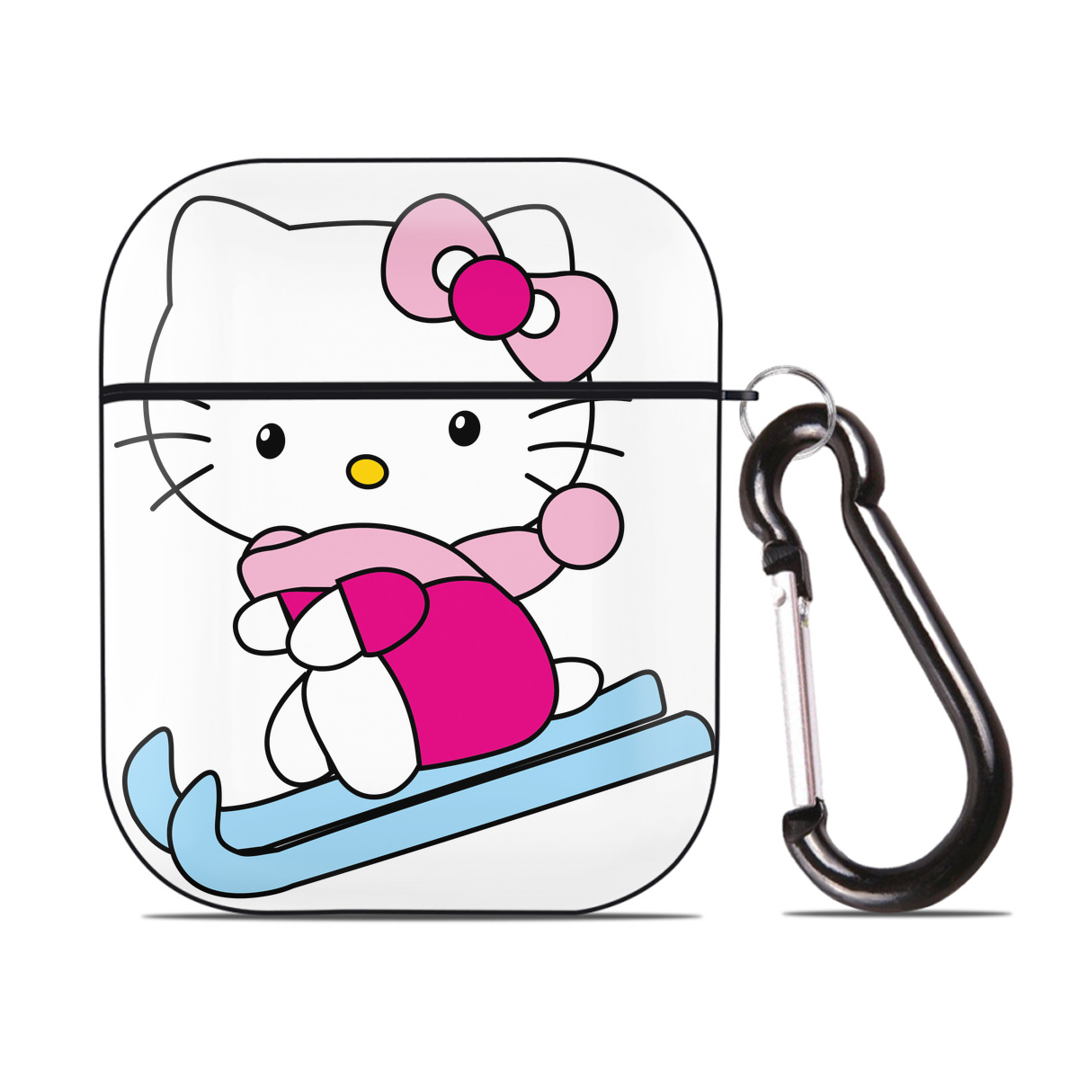 （画像用） Hello Kitty ハローキティ AirPods 第2世代保護ケース ハードシェル ブラック 耐衝撃・防指紋・カラビナ付き