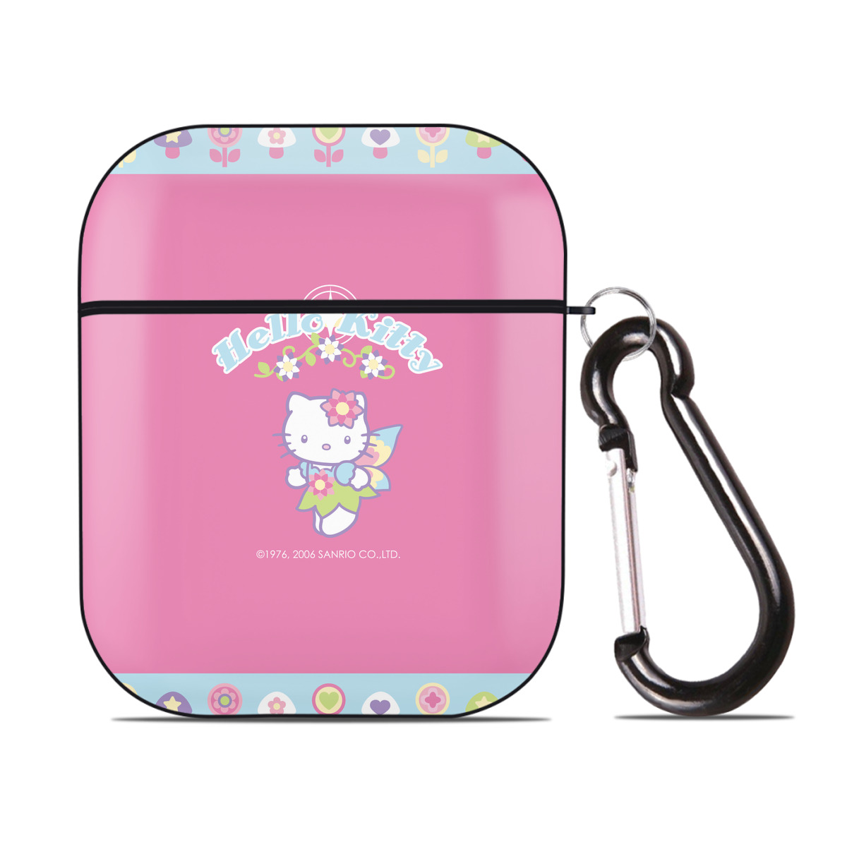 （画像用） Hello Kitty ハローキティ AirPods 第2世代保護ケース ハードシェル ブラック 耐衝撃・防指紋・カラビナ付き