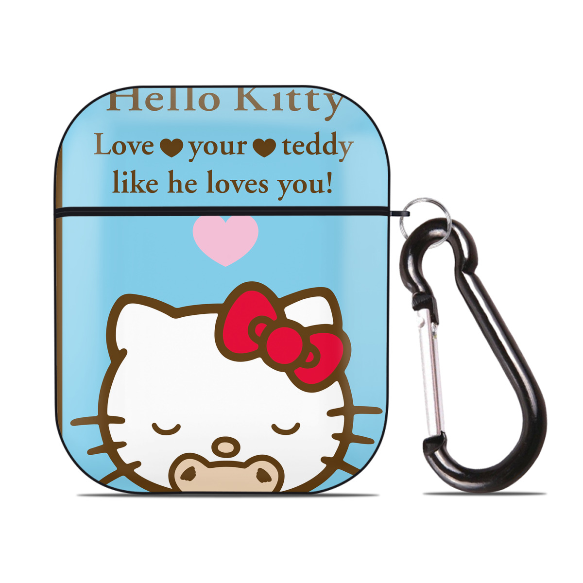 （画像用） Hello Kitty ハローキティ AirPods 第2世代保護ケース ハードシェル ブラック 耐衝撃・防指紋・カラビナ付き