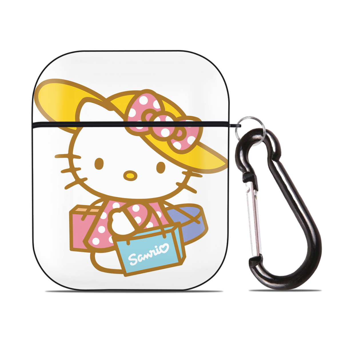 （画像用） Hello Kitty ハローキティ AirPods 第2世代保護ケース ハードシェル ブラック 耐衝撃・防指紋・カラビナ付き