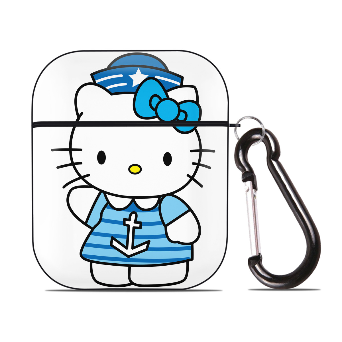 （画像用） Hello Kitty ハローキティ AirPods 第2世代保護ケース ハードシェル ブラック 耐衝撃・防指紋・カラビナ付き
