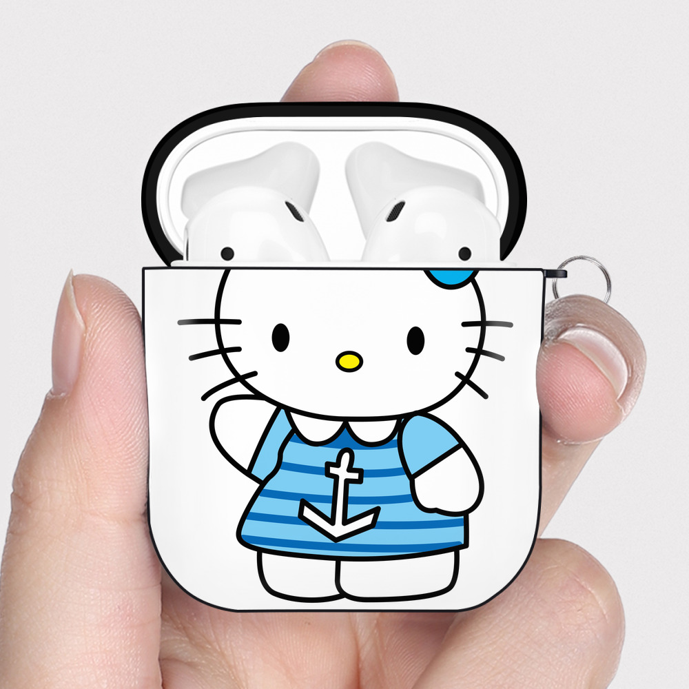 （画像用） Hello Kitty ハローキティ AirPods 第2世代保護ケース ハードシェル ブラック 耐衝撃・防指紋・カラビナ付き