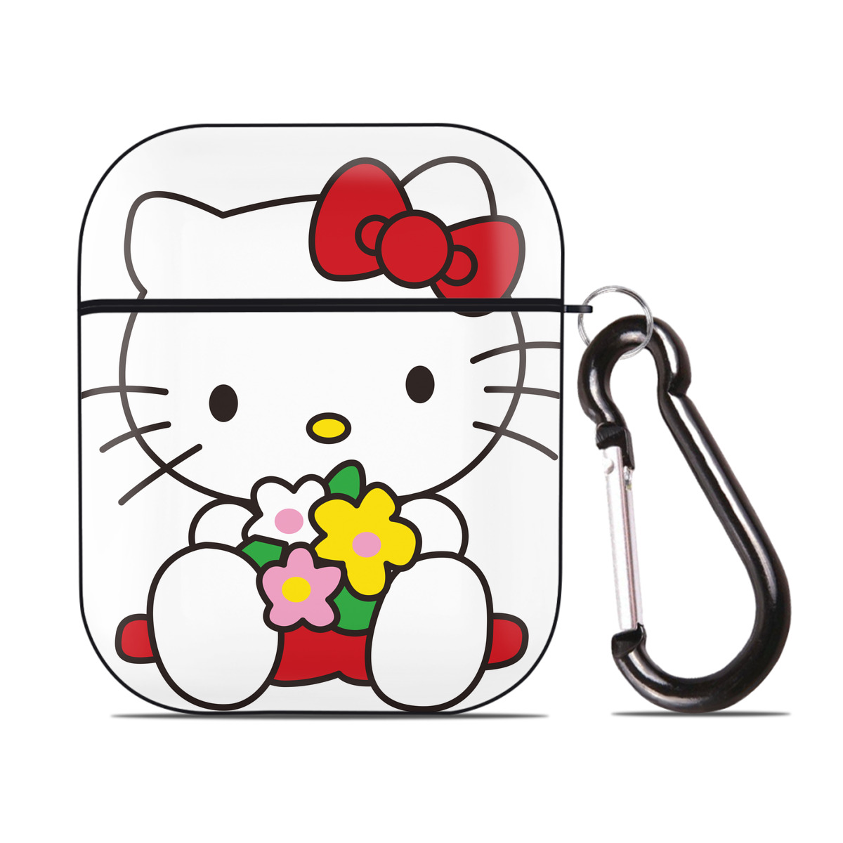 （画像用） Hello Kitty ハローキティ AirPods 第2世代保護ケース ハードシェル ブラック 耐衝撃・防指紋・カラビナ付き