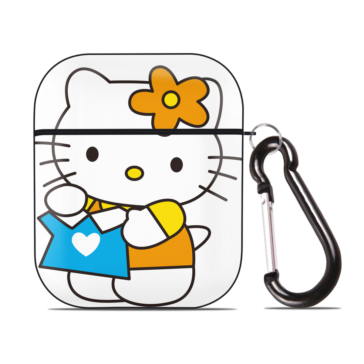 （画像用） Hello Kitty ハローキティ AirPods 第2世代保護ケース ハードシェル ブラック 耐衝撃・防指紋・カラビナ付き