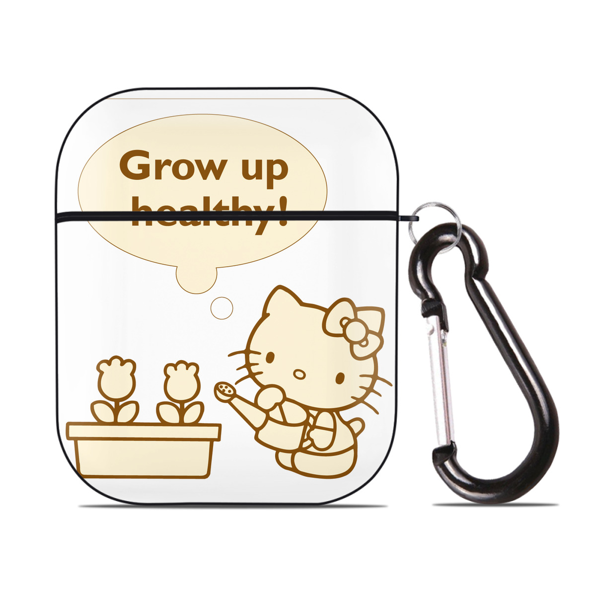 （画像用） Hello Kitty ハローキティ AirPods 第2世代保護ケース ハードシェル ブラック 耐衝撃・防指紋・カラビナ付き