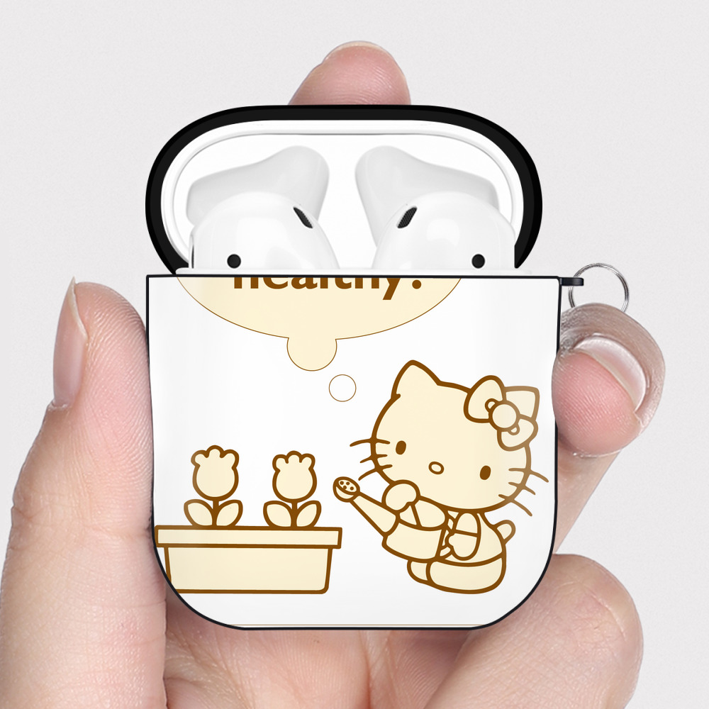 （画像用） Hello Kitty ハローキティ AirPods 第2世代保護ケース ハードシェル ブラック 耐衝撃・防指紋・カラビナ付き