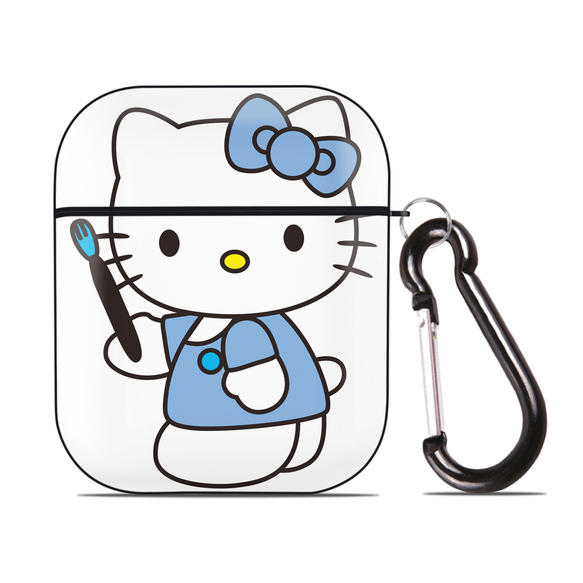（画像用） Hello Kitty ハローキティ AirPods 第2世代保護ケース ハードシェル ブラック 耐衝撃・防指紋・カラビナ付き