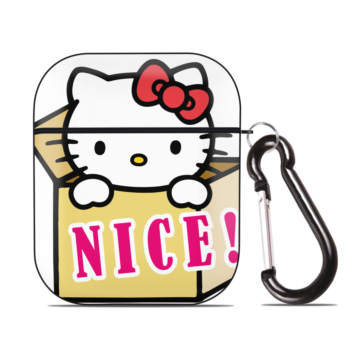（画像用） Hello Kitty ハローキティ AirPods 第2世代保護ケース ハードシェル ブラック 耐衝撃・防指紋・カラビナ付き
