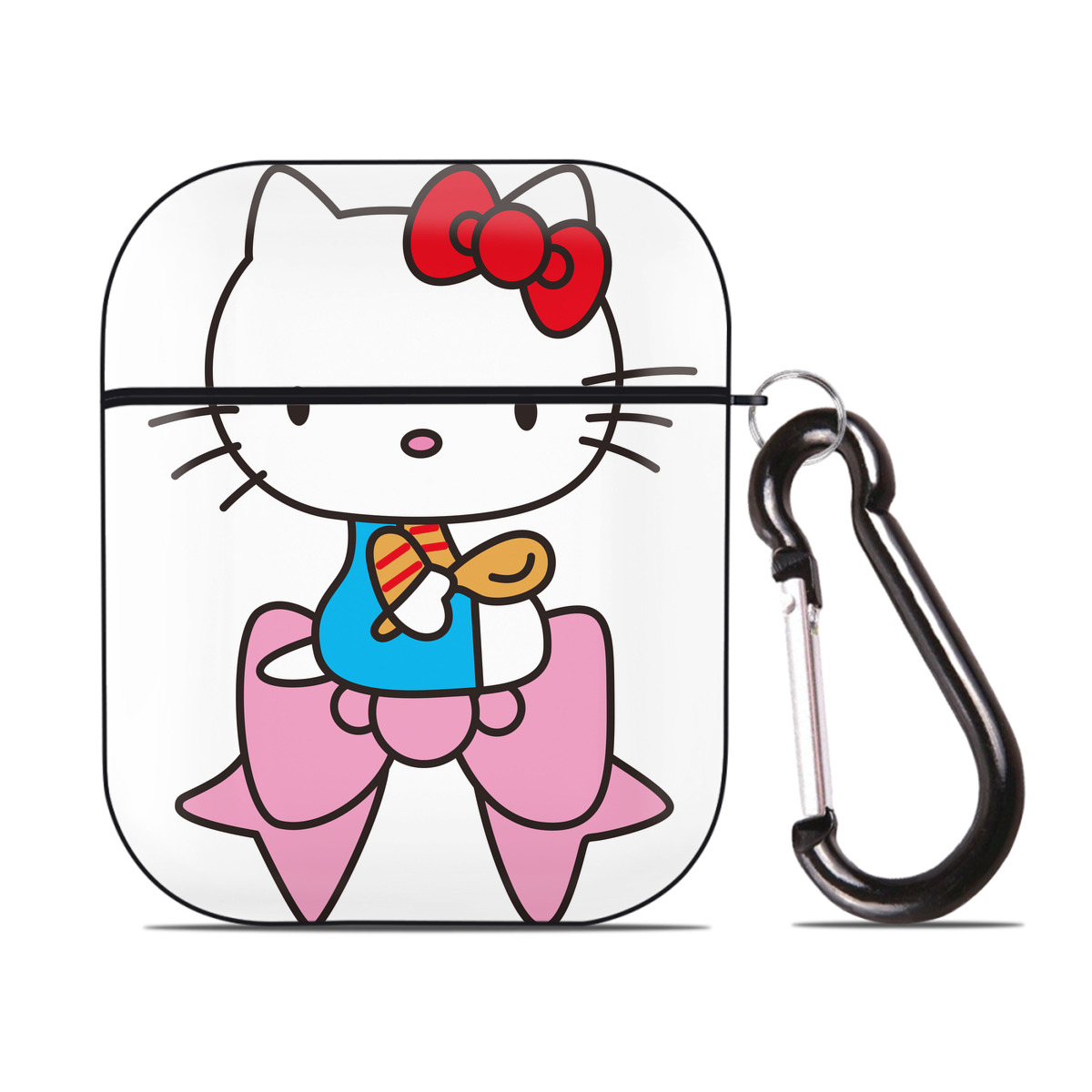 （画像用） Hello Kitty ハローキティ AirPods 第2世代保護ケース ハードシェル ブラック 耐衝撃・防指紋・カラビナ付き