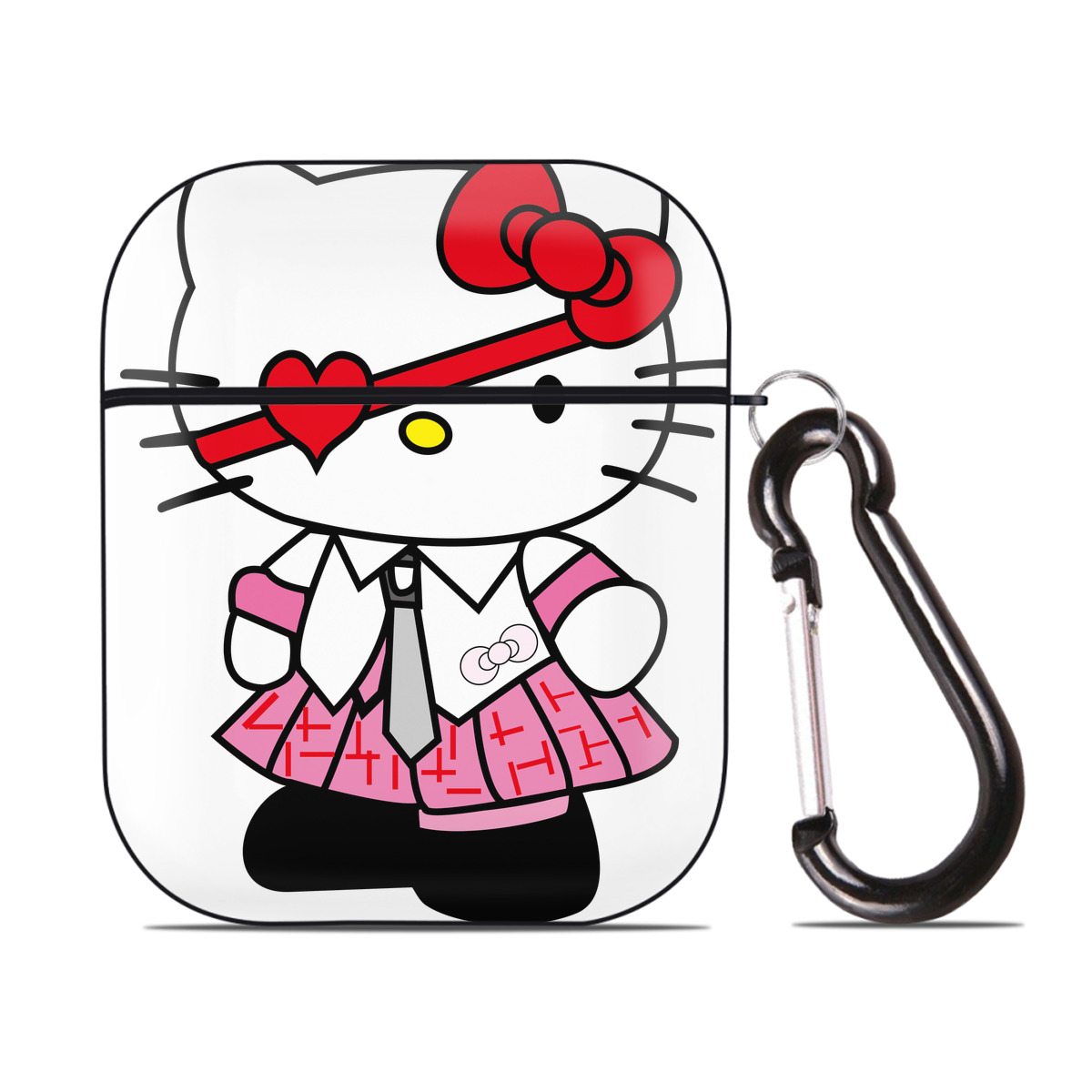 （画像用） Hello Kitty ハローキティ AirPods 第2世代保護ケース ハードシェル ブラック 耐衝撃・防指紋・カラビナ付き