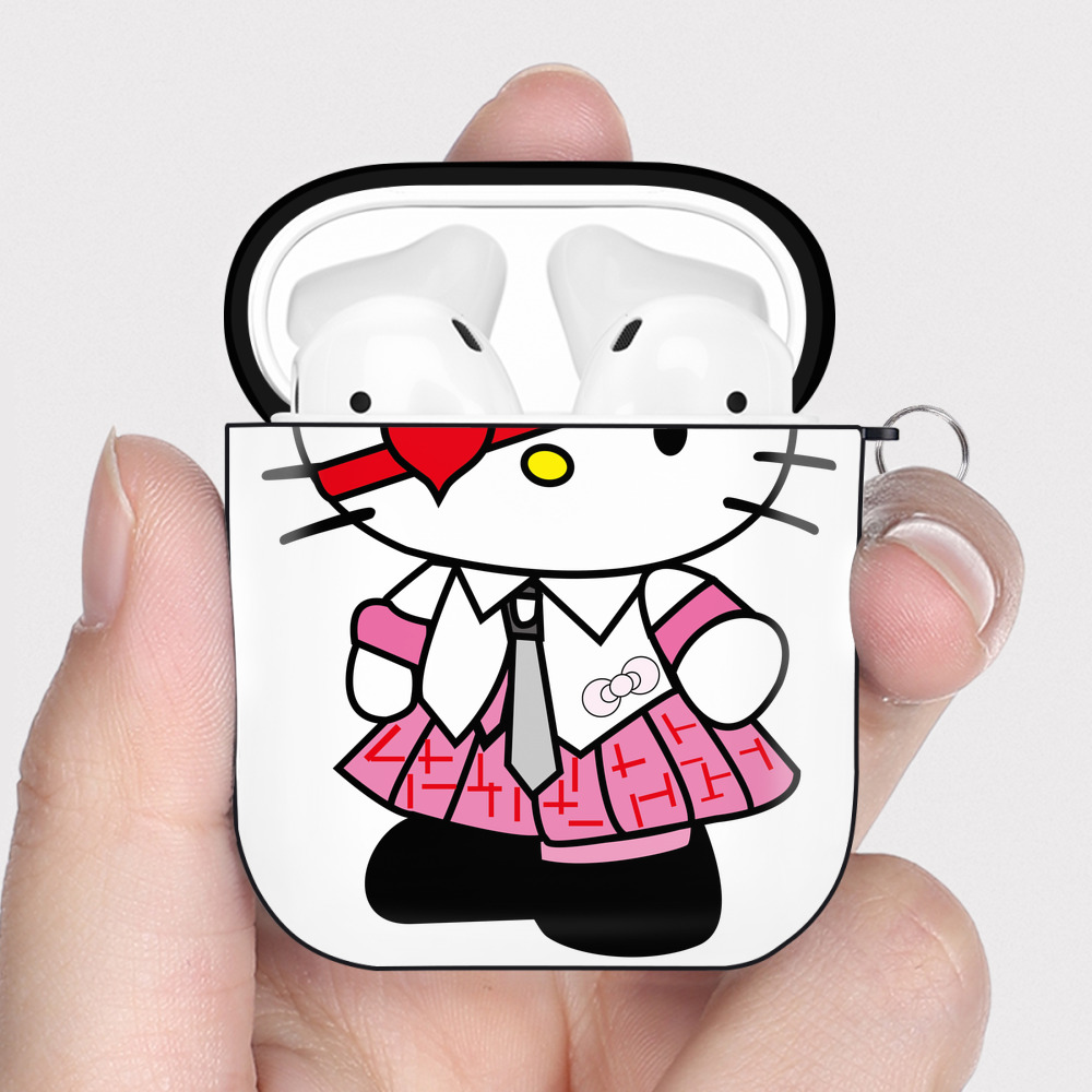 （画像用） Hello Kitty ハローキティ AirPods 第2世代保護ケース ハードシェル ブラック 耐衝撃・防指紋・カラビナ付き