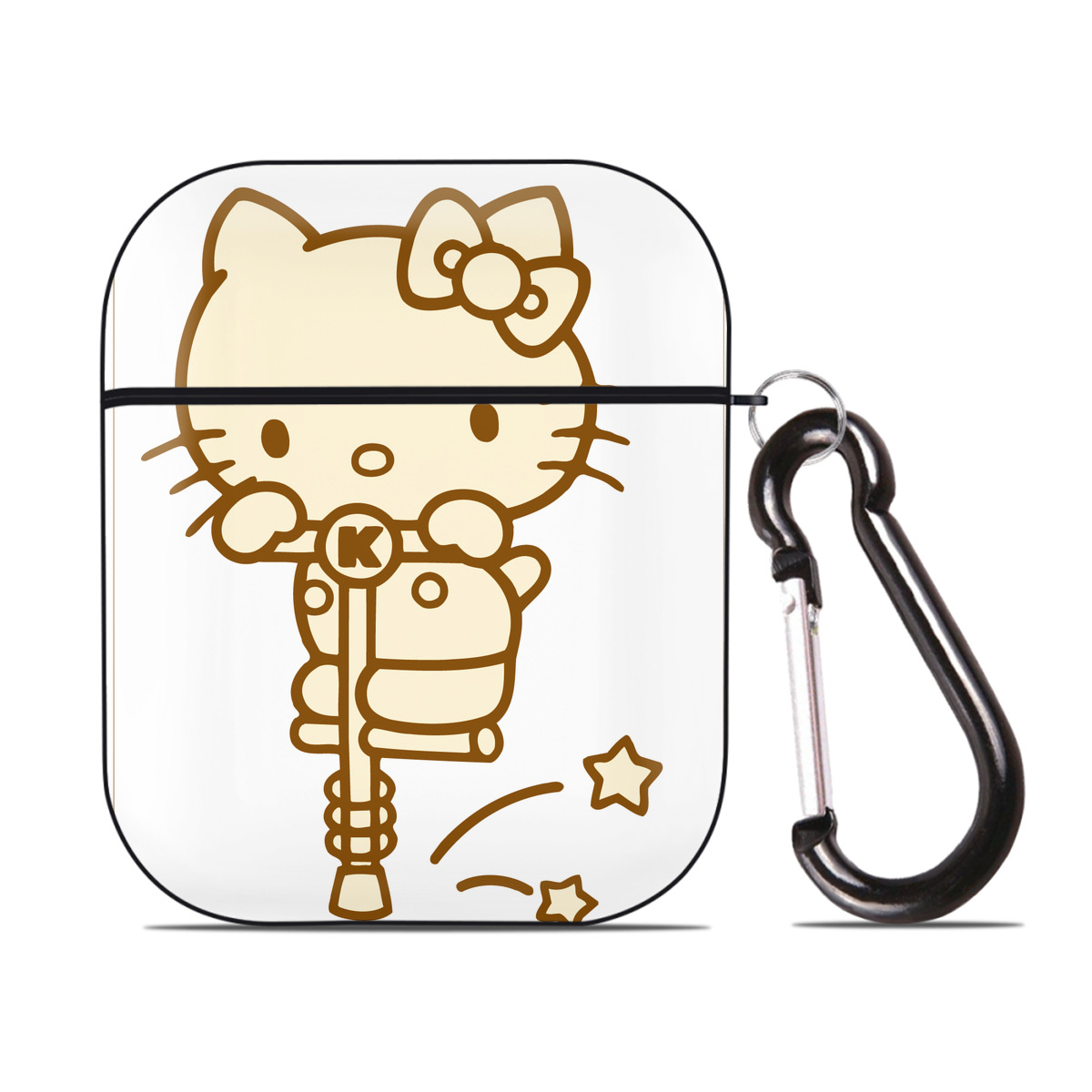 （画像用） Hello Kitty ハローキティ AirPods 第2世代保護ケース ハードシェル ブラック 耐衝撃・防指紋・カラビナ付き