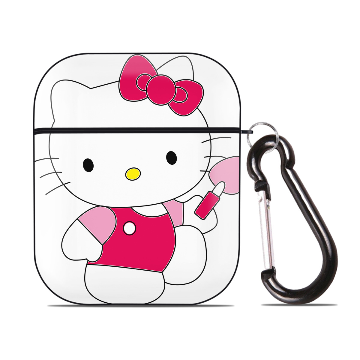 （画像用） Hello Kitty ハローキティ AirPods 第2世代保護ケース ハードシェル ブラック 耐衝撃・防指紋・カラビナ付き