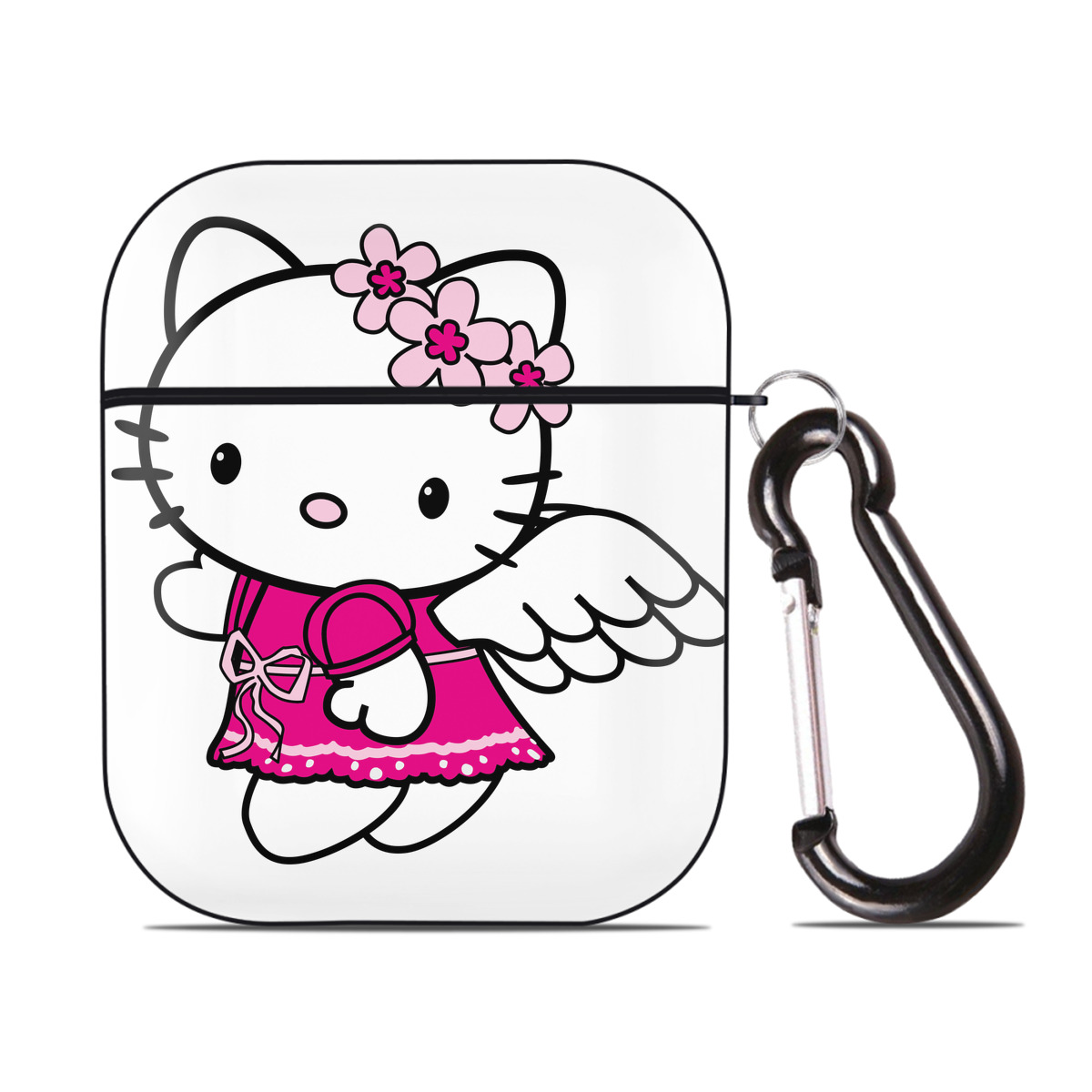 （画像用） Hello Kitty ハローキティ AirPods 第2世代保護ケース ハードシェル ブラック 耐衝撃・防指紋・カラビナ付き