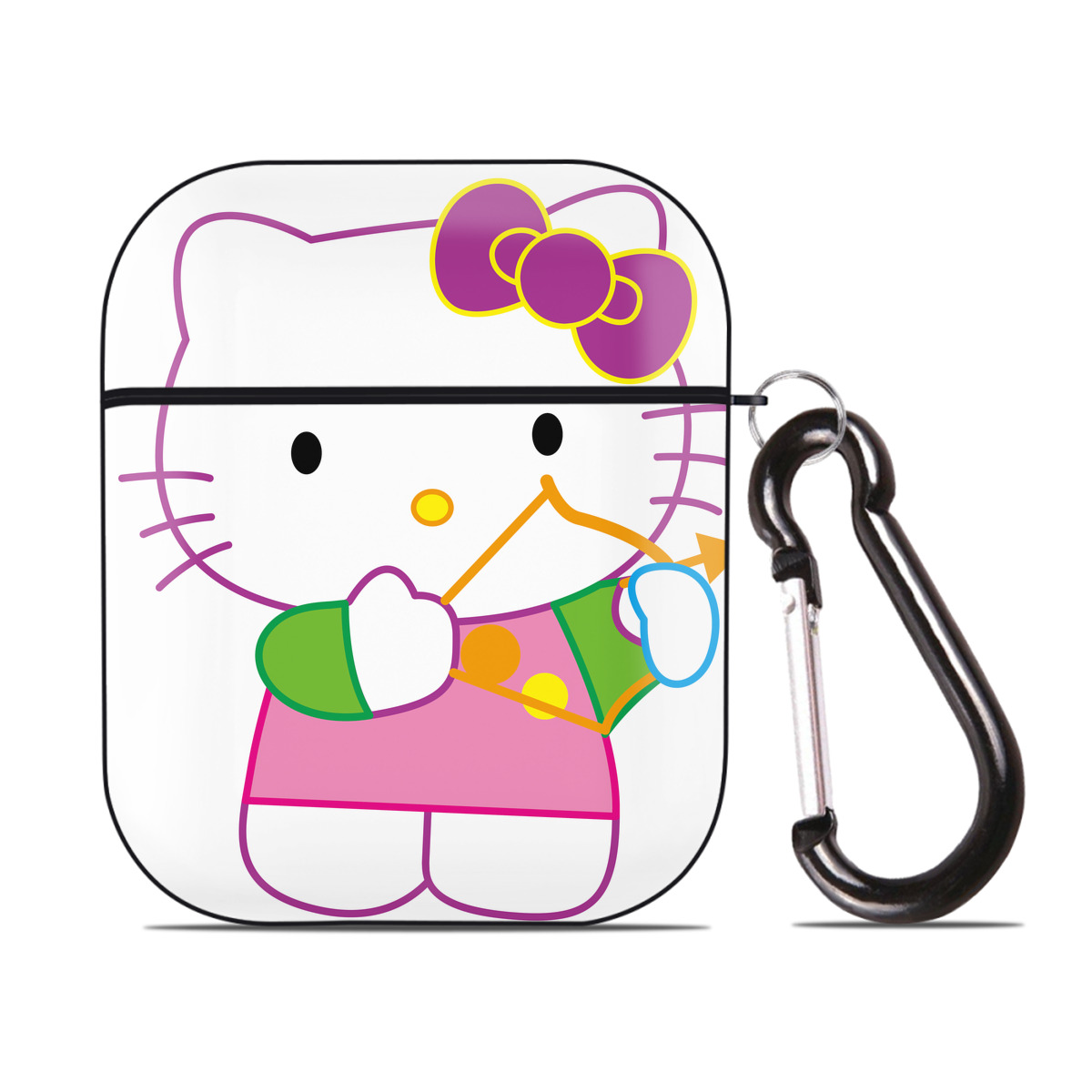 （画像用） Hello Kitty ハローキティ AirPods 第2世代保護ケース ハードシェル ブラック 耐衝撃・防指紋・カラビナ付き
